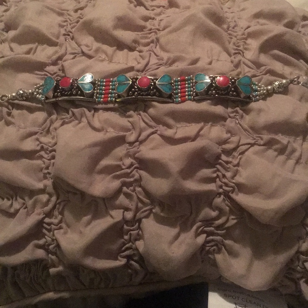 Handmade Silver Tibetan Turquoise & Coral Bracelet